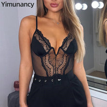 Load image into Gallery viewer, Yimunancy Deep V Neck Lace Bodysuit Women Fashion 5 Colors White/Black Sexy Bodysuit Ladies Body Female Mesh Bodysuit Overalls