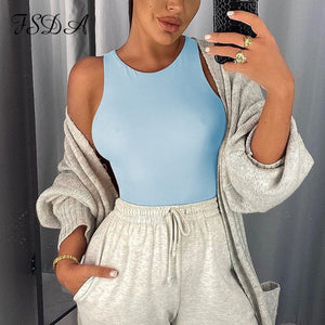 FSDA 2020 Sleeveless Summer Sexy Bodysuit Women Off Shoulder White Basic Body Top Casual Streetwear Bodysuits Black