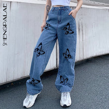 Load image into Gallery viewer, SHENGPALAE 2020 New Summer Vintage Jeans Woman Long Trousers Cowboy Female Loose Streetwear Butterfly Print Pants ZA4110
