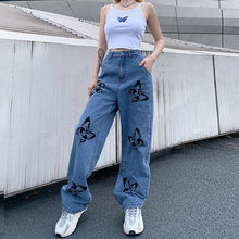 Load image into Gallery viewer, SHENGPALAE 2020 New Summer Vintage Jeans Woman Long Trousers Cowboy Female Loose Streetwear Butterfly Print Pants ZA4110
