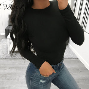 FSDA Long Sleeve Black Bodysuit O Neck Casual Spring Winter White Body Top Sexy Women 2020 Bodysuits Streetwear