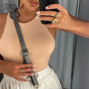 FSDA Summer Women Sleeveless Khaki Bodysuit 2020 Sexy Black Body Top Casual O Neck White Streetwear Bodysuits Off Shoulder