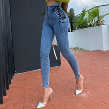 Load image into Gallery viewer, OKUOHAO High Waist Hips Tight Jeans Female Sense Europe And The United States 2020 Spring and Summer Slim Feet Pants Nine Pants
