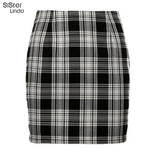 Sisterlinda Vintage Black Plaid Mini Skirts Women Fashion High Waist Office Lady Party Side Zipper Skirts Mujer 2020new Clothing