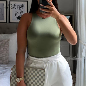 FSDA Summer Women Sleeveless Khaki Bodysuit 2020 Sexy Black Body Top Casual O Neck White Streetwear Bodysuits Off Shoulder