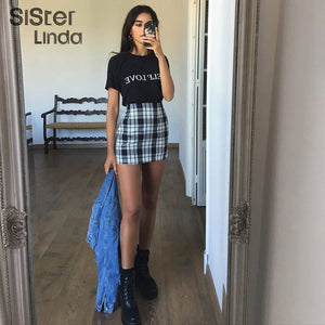 Sisterlinda Vintage Black Plaid Mini Skirts Women Fashion High Waist Office Lady Party Side Zipper Skirts Mujer 2020new Clothing