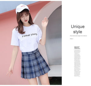 QRWR XS-3XL Plaid Summer Women Skirt 2020 High Waist Stitching Student Pleated Skirts Women Cute Sweet Girls Dance Mini Skirt