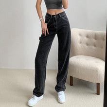 Load image into Gallery viewer, OkuohaoJEANS 2020 New Light Blue Washed Retro High Waist Straight Overalls Slim Long Loose Wide Leg Jeans Women
