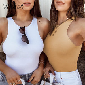 FSDA Summer Women Sleeveless Khaki Bodysuit 2020 Sexy Black Body Top Casual O Neck White Streetwear Bodysuits Off Shoulder