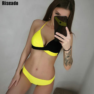 Riseado Sexy Push Up Bikinis Set Swimwear Women Swimsuits Bathing Suit Women Halter biquini Leaf Print Beach Wear Bikini 2020